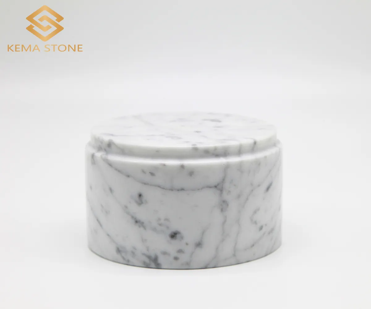 All Polished Round White Carrara Marble Block Base for Trophy, Gift and Figurine