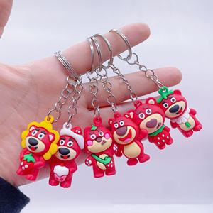 2024热卖促销礼品卡通迷你草莓熊钥匙扣软橡胶可爱熊钥匙扣 - Product Image 2