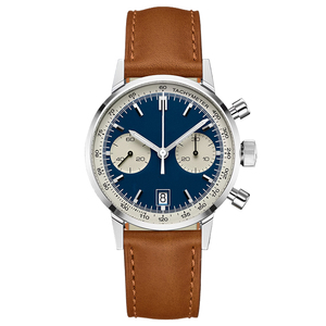 Montre pour homme en acier inoxydable doré brillant classique de luxe avec logo de marque personnalisé, chronographe avec bracelet en cuir de vache, étanche 50 m U3009 - Product Image 3