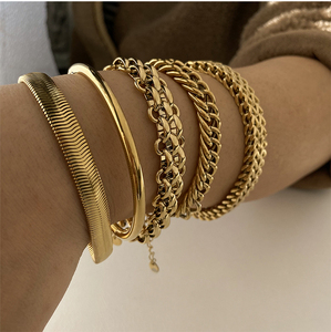 Vendita calda Punk a maglia larga cintura spessa 16K oro placcato in acciaio inox cubano a maglia di serpente braccialetti a catena - Product Image 4