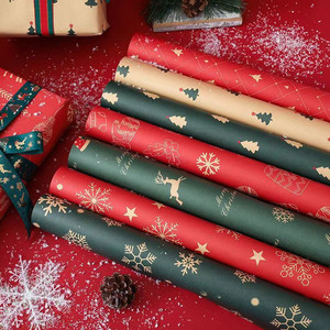 Vintage 80gsm Kraft Paper Christmas Birthday Festival Wrapping Paper with Flowers PE Coating in Stock for Wholesale