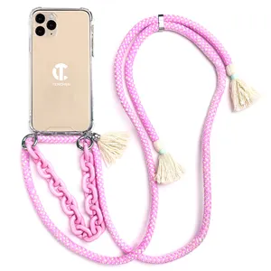 TENCHEN Necklace Tpu Pc Phone Case Chain Crossbody Neck Strap/Cord/Cotton rope Cell Phone Case For Iphone