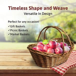 Hediye için Küçük Yuvarlak Ahşap Sepet, Püsküllü Hasır Örgülü 2 Katlı Metal Beyaz Ahşap Paskalya Sepetleri, Rattan Teller - Product Image 4