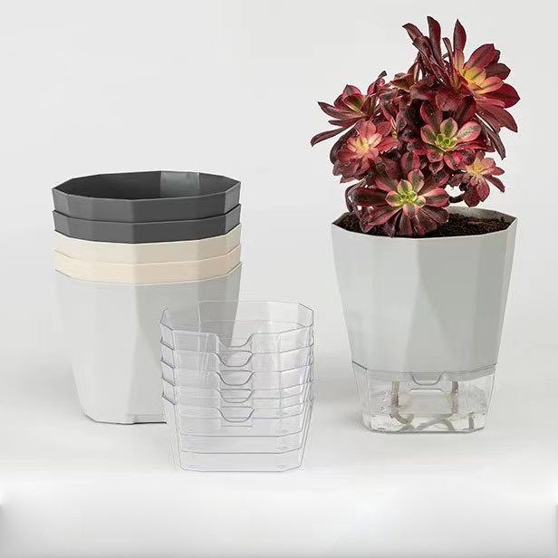 Home Decoration Water Level Clear Round Colorful Lazy Self Watering Bonsai Flower Pot