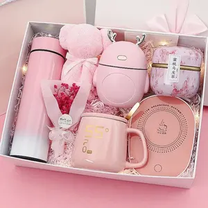 Custom Girls Gift Box Set Thermostatic Cup Porcelain Pink Ceramic Tea Coffee Mug for Mothers Day Valentine Wedding