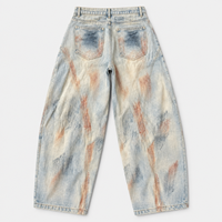 Fabricant OEM ODM de jeans vintage à jambe large, effet usé artistique, style streetwear, service d'usine pour marque privée
