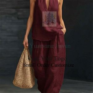 Conjunto de Blazer para Mujer, Chaleco sin Mangas con Cuello en V, Traje Informal de Lino de 2 Piezas, Conjunto de Chaleco y Pantalones, Ropa de Mujer - Product Image 1