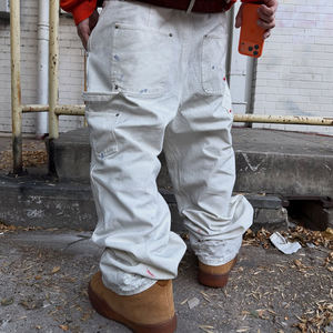 Pantalones de Trabajo de Carpintero Holgados y Personalizados con Doble Rodillera, Estilo Vintage, Pintados a Mano, Desgastados y Rotos, para Hombre - Product Image 4