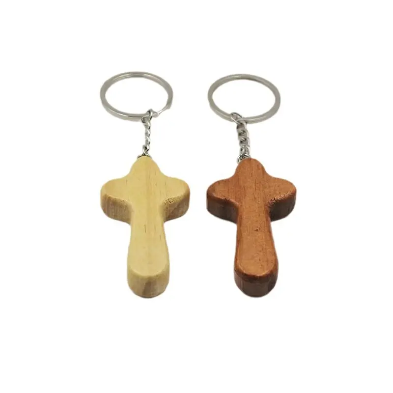 JC Vente en gros Croix en bois faite à la main Pendentif en bois artisanat Porte-clés en croix