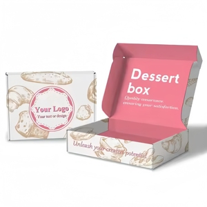 Cấp thực phẩm màu hồng thiết kế uv-tráng Matt Cán có thể tái chế các tông sóng gửi thư tráng miệng hộp cao cấp hình ảnh thương hiệu - Product Image 2