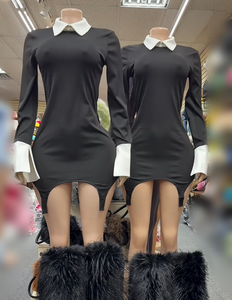 Viviblook C25DS326 Vestidos Casuales de Manga Larga con Cuello Polo y Bloques de Color Otoñales, Ajustados y Casuales para Mujer - Product Image 1