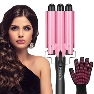 สามบาร์เรลเซรามิค Big Wave Curler ดัดผมเหล็กดัดผมไม้กายสิทธิ์ดัดผมแรงดันไฟฟ้าคู่สําหรับใช้ในบ้าน