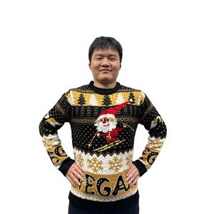 2025 Custom Logo Hersteller 100% Baumwolle Casual Pullover mit Rundhals ausschnitt Man <span class=keywords><strong>Ugly</strong></span> Christmas Pullover <span class=keywords><strong>Sweater</strong></span> - Product Image 3