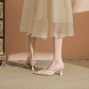 6777-3 Textile Pointed Toe <b>Kitten</b> <b>Heel</b> D'Orsay Pumps With Lace Decoration For <b>Women</b> Spring Fashion - Product Image 4