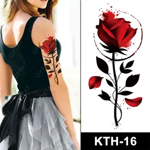 Rojo Azul Negro Color <span class=keywords><strong>Tinta</strong></span> Impreso Temporal Body Art Sticker Mujeres Tribal Falso Impermeable Flor Rosa Tatuaje - Product Image 2