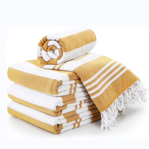 Serviette de plage en coton turc léger, grande taille, avec logo personnalisé imprimé, douce et ornée de pompons - Product Image 1