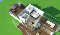 Conteneur préfabriqué de 222 m², 7 unités combinées, maison familiale de 3 chambres avec véranda dans le Sabah