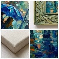Peinture à l'huile sur toile peinte à la main, sur mesure, grande taille, multicolore, texture épaisse, couteau à palette, Nuit pluvieuse, luxe sculpté pour la décoration