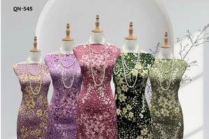 Prendas de moda vietnamitas ligeras de 150 cm, tejidas con tela jacquard 100% poliéster con estampado floral de camelia. - Product Image 5
