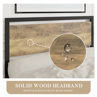 Cadre de lit double de style antique Kainice Plate-forme en métal avec tête de lit en bois et application pour chambre en fer forgé