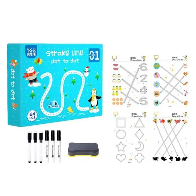 Children Toys Drawing Tablet Early Educational Math Game Book Kids Learning Shape Pen Control Training Set with Erasable Pen