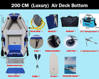 Kayak de pêche gonflable Solar Marine 200 cm 2 m 6,6 pi avec plancher en tapis d'air, pour 1-2 personnes, en PVC, avec ancre et seau