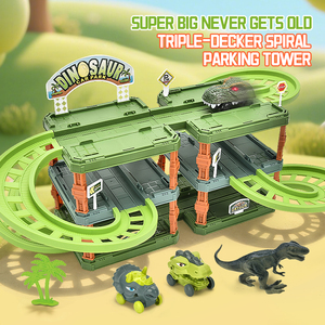 JUNRONG Ensemble de voies de circulation pour voitures dinosaures, <span class=keywords><strong>garage</strong></span> de stationnement à 3 niveaux avec voitures dinosaures électriques, lumières LED, ensemble de jeu pour enfants, à partir de 3 ans - Product Image 4
