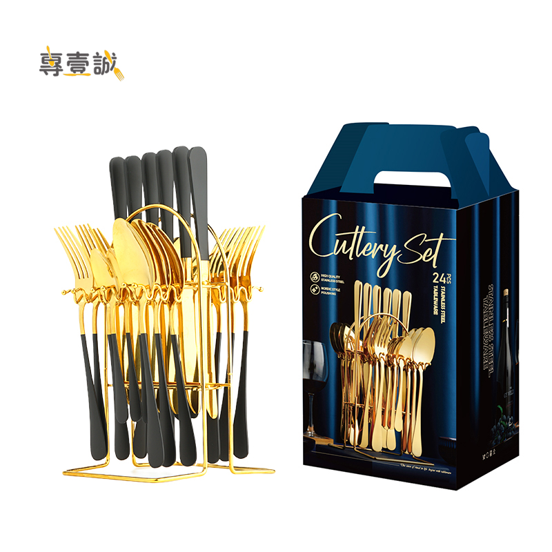 Оптовая продажа, набор столовых приборов с золотым покрытием, столовые приборы из нержавеющей стали в западном стиле, свадебные золотые столовые приборы