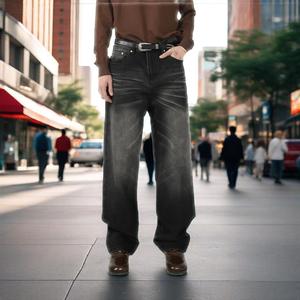 กางเกงยีนส์ผู้ชายเอวสูงโอเวอร์ไซส์สไตล์ญี่ปุ่นแบบดั้งเดิมออกแบบได้ตามต้องการ - Product Image 1