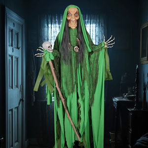 AROMA Sorcière sur pied grandeur nature, décoration d'Halloween effrayante avec baguette, yeux clignotants et sons sinistres pour maisons hantées, fêtes et bars - Product Image 1