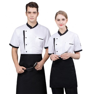 Sunyue-Veste de <span class=keywords><strong>chef</strong></span> unisexe en coton, blanc et noir, manteau de <span class=keywords><strong>chef</strong></span> de cuisine, court, mélange de coton, manteau de travail pour restaurant et bar - Product Image 1