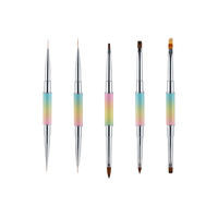 Ensemble de 5 pinceaux à ongles professionnels à double extrémité, poils en nylon haute densité, non pelucheux, plats et ronds, pour salon de manucure