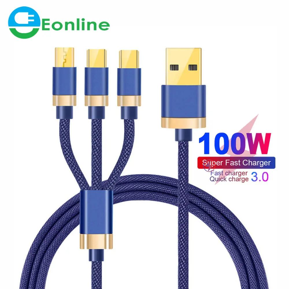 6A 3 in 1 SuperCharging Cable Micro USB Type-C Fast Charger Micro USB Type-C Cable Data Cable For Samsung Xiaomi Huawei Charger