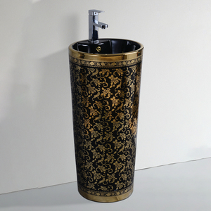 Lavabo sur pied en céramique design royal moderne de luxe, motif floral orange, montage d'une seule vanne, <span class=keywords><strong>CORONIS</strong></span> 9L - Product Image 4