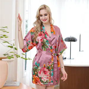 Voor Amazon Hot Sell Zijden Badjas Bedrukt Dames Nachtkleding Cross Border Badjas Bruiloft Bruid Slaap Jurk Vrouwen Pyjama