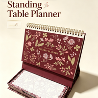 Planificateur de bureau hebdomadaire personnalisé avec reliure Wire-O, calendrier de table à feuilles mobiles, couverture rigide, papeterie de bureau sur pied, impression numérique, pour la maison