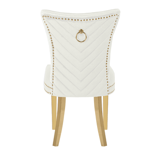 Chaises de salle à manger à 2 pièces avec pieds dorés, finies avec du tissu en velours beige - Product Image 2