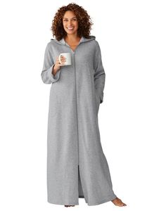 Women's Hooded Bathrobe <strong>Long</strong> Sleeve Full Length Nightgown Plus Size <strong>Long</strong> Hooded <strong>Fleece</strong> Sweatshirt Robe Zip up Lounge Robe Dress - Product Image 5