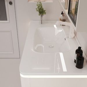 Mueble <span class=keywords><strong>de</strong></span> <span class=keywords><strong>Baño</strong></span> Integrado <span class=keywords><strong>de</strong></span> Cerámica Color Crema con Lavabo <span class=keywords><strong>de</strong></span> <span class=keywords><strong>Vidrio</strong></span>, Lavabo y Mueble <span class=keywords><strong>de</strong></span> Lavabo Simple e Inteligente - Product Image 2