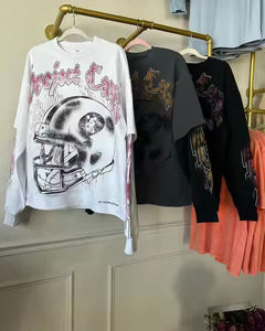 เสื้อยืดสตรีทแวร์ QD2163 สกรีนโลโก้ตามสั่ง ผ้าฝ้ายฟอกสี เสื้อยืดโอเวอร์ไซส์ ลายสองชั้น แขนยาว สำหรับผู้ชาย - Product Image 6