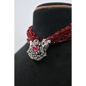 Vintage 925 <b>Silver</b> Oxidised Jantar Necklace Red Crystal Inlay Claw Setting Women's Statement Jewelry Wedding Ethnic Party Wear - Product Image 2
