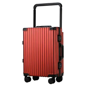 现代20英寸气球粉色复古行李箱高品质行李箱皮带铝框行李箱