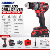 HIERKIN Perceuse électrique sans fil puissante à batterie au lithium, outils de mécanicien, ensemble de perceuses électriques sans balais