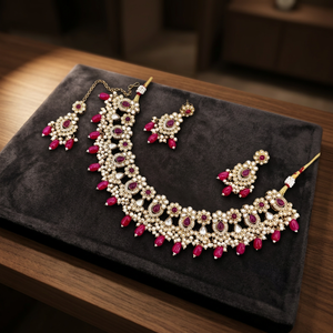 Indian Traditional Antique Gold Plated Imitation Pearl Choker <b>Necklace</b> and Earrings Bridal Wedding Jewelry Set - Product Image 3