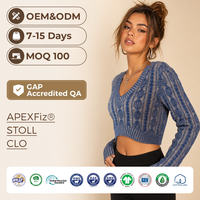 Crop top personnalisé pour femme, pull jacquard style Y2K, pull en tricot à col en V pour femme