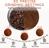Moulin à café mécanique à meules coniques avec trémie à grains auto-étanche 100g, amovible, pour café moulu, expresso et café froid