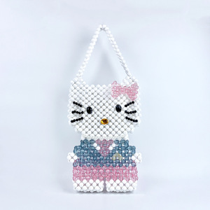 Black <b>White</b> Cute Candy Style Handmade Woven Bead Chains Soft Durable <b>Bag</b> Birthday Gift Girlfriend <b>Hand</b> Held Totes - Product Image 2