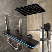 Ensemble de douche poli à jet de pluie, monocommande, à température constante, avec rehausseur de pression, noyau de valve en céramique et barre coulissante