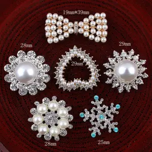 Two Colour 25mm Flower Rhinestones Buttons Pearl button wedding decoration Diy Alloy Diamante Crystal Bow Accessories