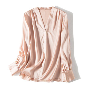 Custom <strong>Plus</strong> <strong>Size</strong> Ladies Long Sleeve V-neck Pullover <strong>Silk</strong> Satin Blouses for Women - Product Image 2